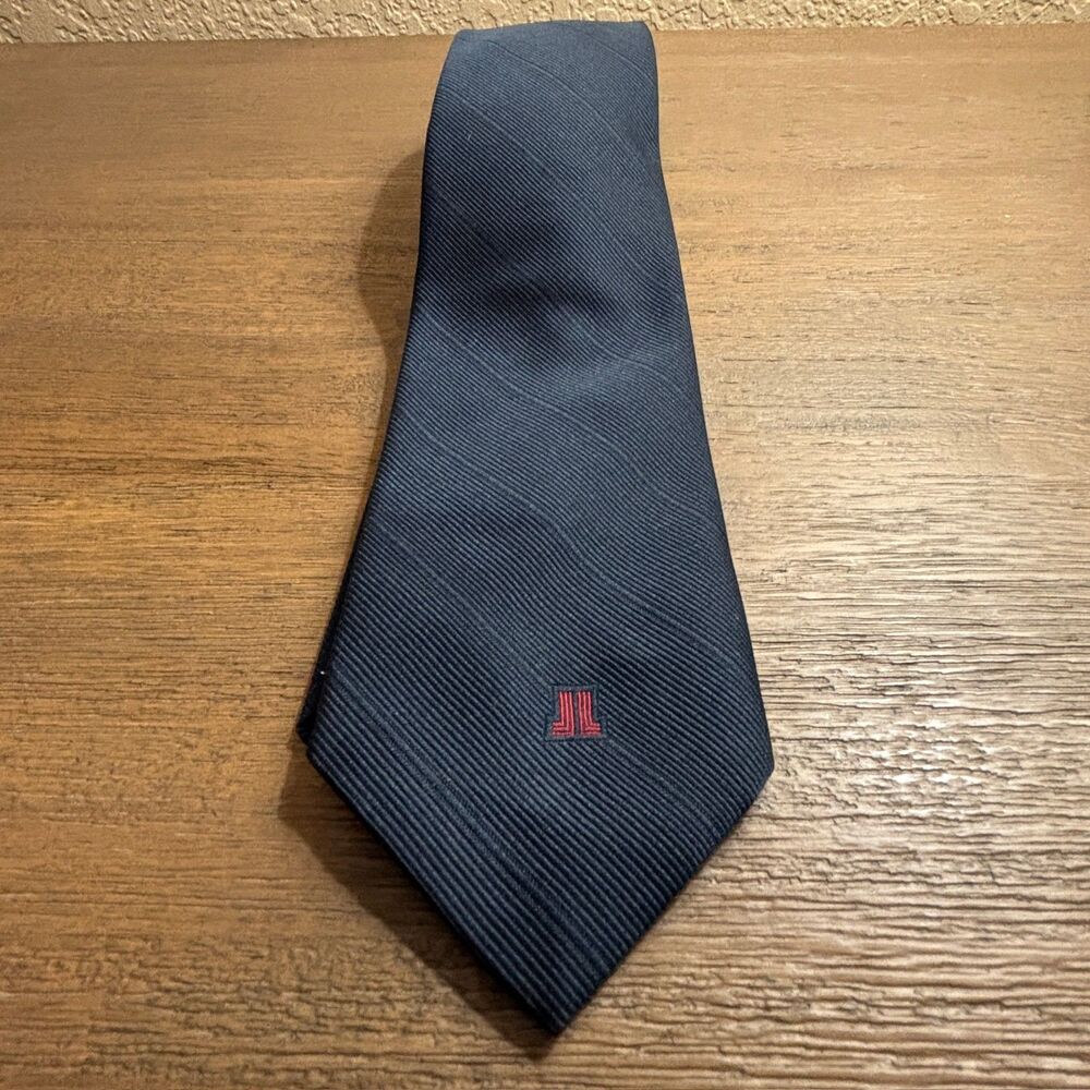 Vintage Lanvin Paris New York Made In France Navy Blue Silk Tie Micro Stripe